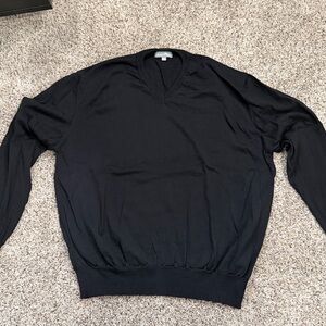 Black V-Neck Knit Sweater 100% Merino Wool Size XXL
